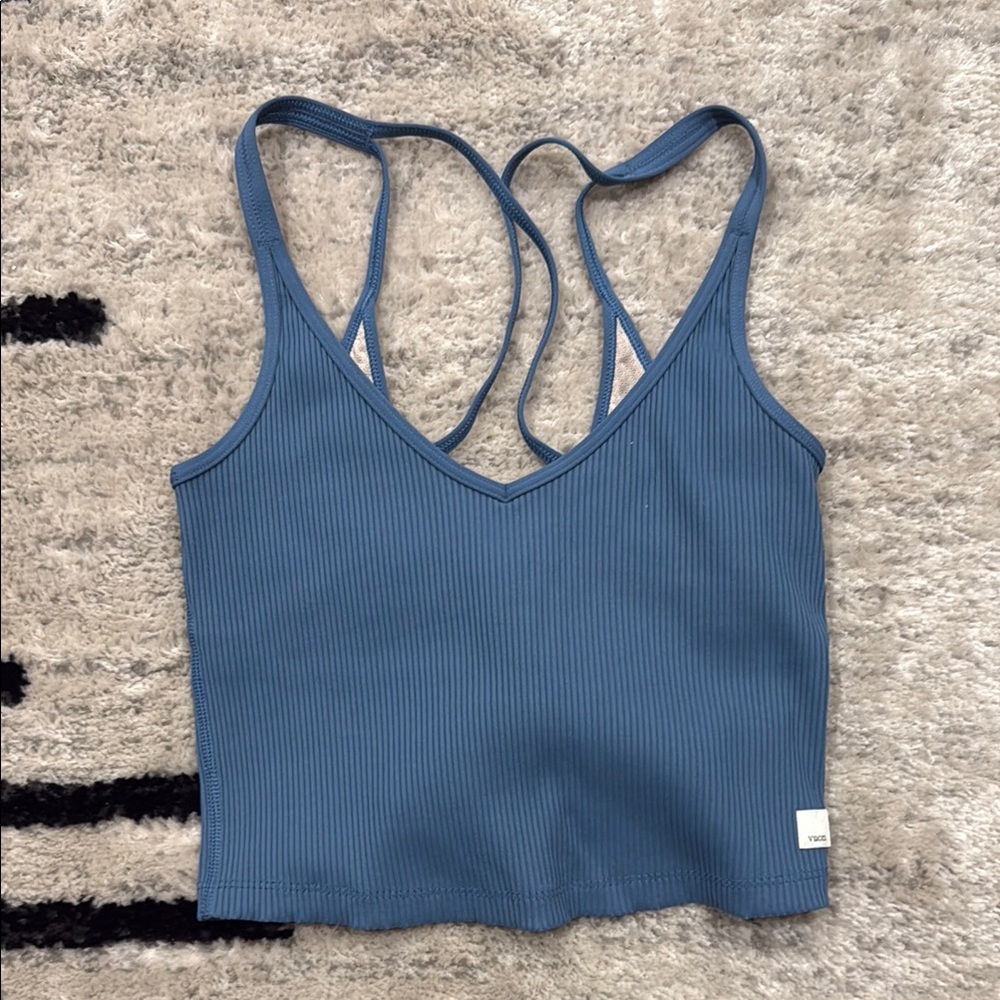 Vuori Blue Ribbed Crop Tank
